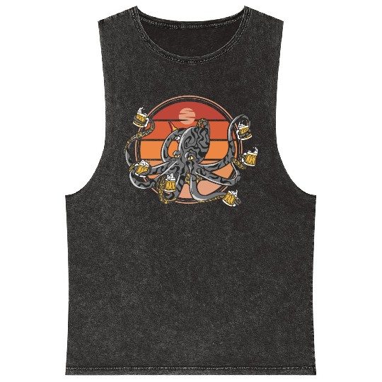 Beer Drinking Octopus Men Beer Lover Mineral Wash Tank Tops
