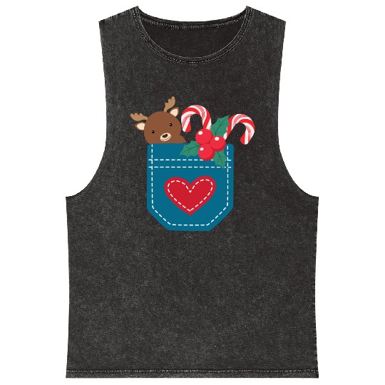Christmas moose peppermint pocket Mineral Wash Tank Tops