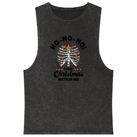 Christmas Holiday Skeleton Rib Cage Radiology Mineral Wash Tank Tops