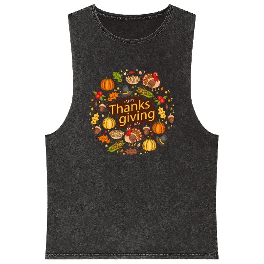Feast Thanksgiving ,Food Feast ,Fall Thanksgiving Mineral Wash Tank Tops