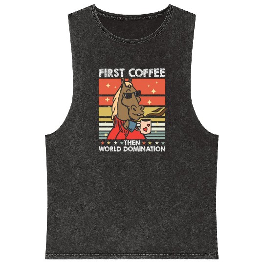 Horse Riding Sunglasses Coffee Mineral Wash Tank Tops