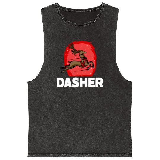 Christmas Santa's Reindeer Lazy Costume Dasher Mineral Wash Tank Tops