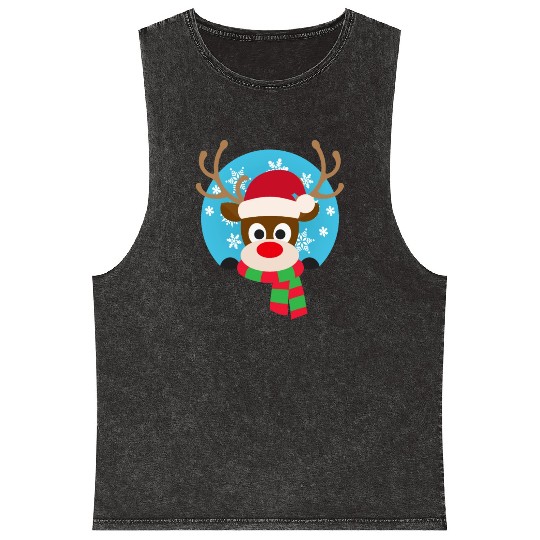 Cute Rudolph Red-Nosed Reindeer Christmas Design Mineral Wash Tank Tops