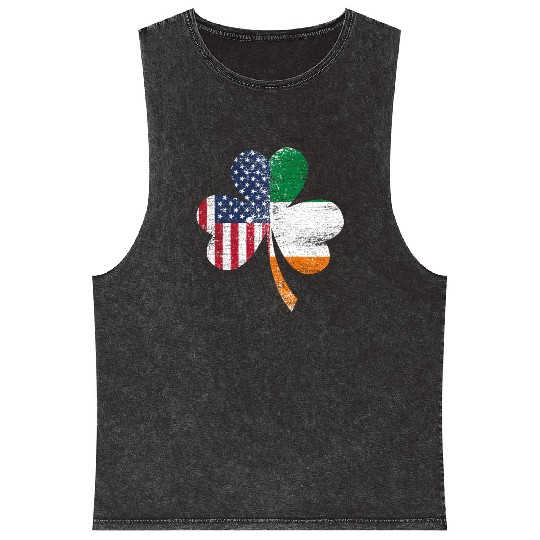 Shamrock Usa Flag Irish Ireland Mineral Wash Tank Tops