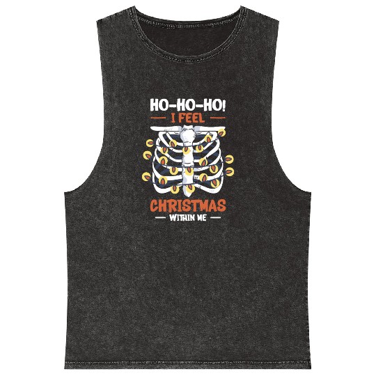Christmas Holiday Skeleton Rib Cage Radiology Mineral Wash Tank Tops