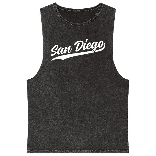 San Diego California Cool Ca Retro 1970S White Tex Mineral Wash Tank Tops