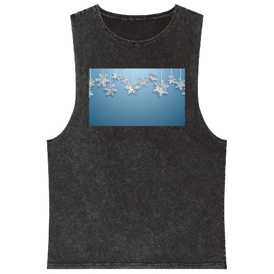 Elegant Hanging Snowflakes Light Blue Mineral Wash Tank Tops