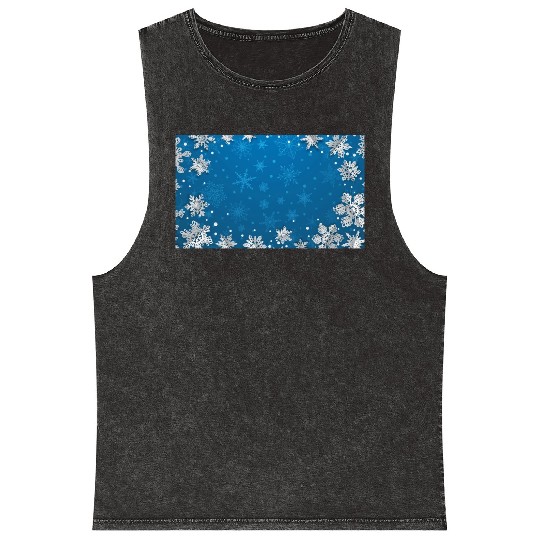 Winter Snowflakes Navy Blue Pattern Mineral Wash Tank Tops