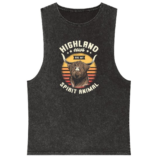 Highland Cows Are My Spirit Animal Grass Puppy Mineral Wash Tank Tops