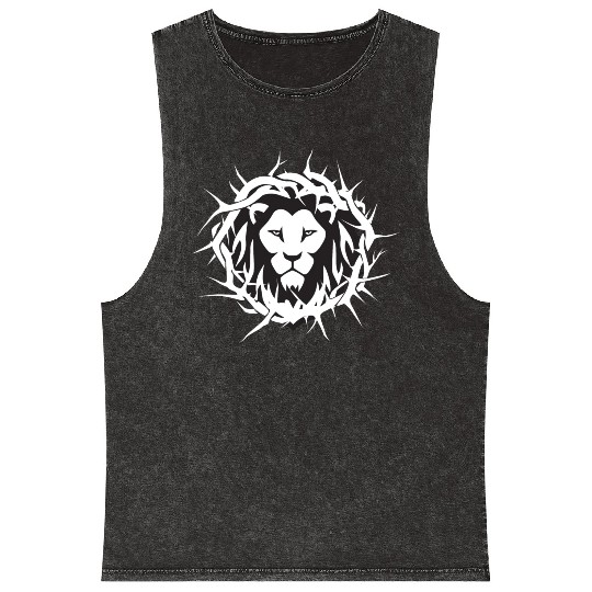 Lion of Judah With A Crown of Thorns Christian Mineral Wash Tank Tops