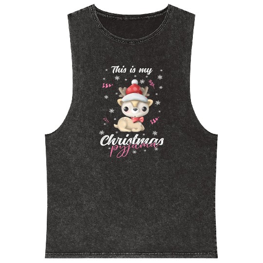 Winter Christmas Pyjama Reindeer Mineral Wash Tank Tops