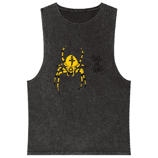 yellow black stripes spider trick or treat Mineral Wash Tank Tops