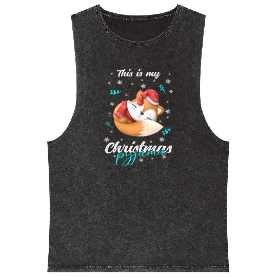 Winter Christmas Pyjama Fox Mineral Wash Tank Tops