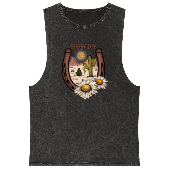 HOWDY -Desert Horseshoe Mineral Wash Tank Tops