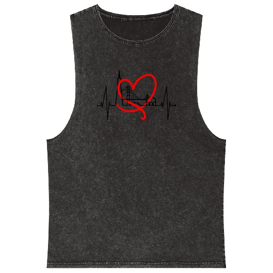 San Francisco Skyline Heartbeat California Lover Mineral Wash Tank Tops