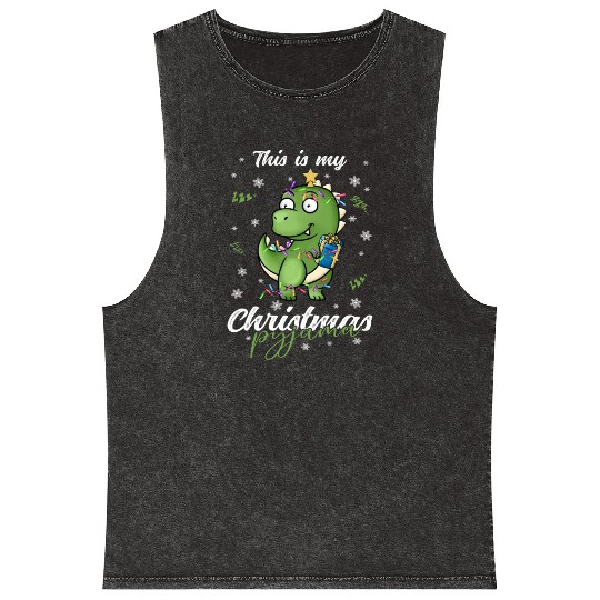 Winter Christmas Pyjama Dinosaur Trex Mineral Wash Tank Tops