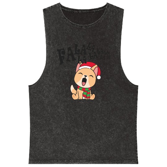 Cute Christmas Dog Singing Fa la la la Song Mineral Wash Tank Tops