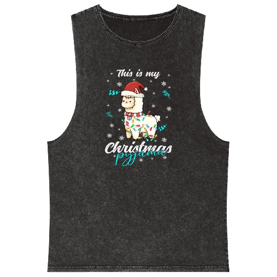 Winter Christmas Pyjama Llama Mineral Wash Tank Tops