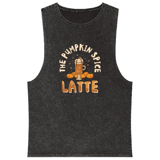 Pumpkin Spice Latte Halloween Coffee Lover Tarot Mineral Wash Tank Tops