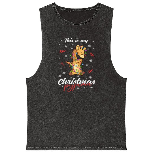 Winter Christmas Pyjama Giraffe Mineral Wash Tank Tops