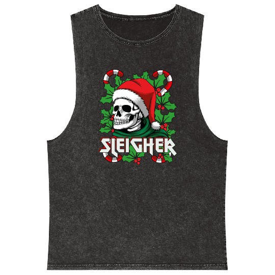 Sleigher Heavy Metal Santa Mineral Wash Tank Tops