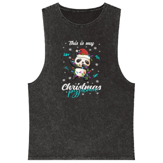 Winter Christmas Pyjama Panda Mineral Wash Tank Tops
