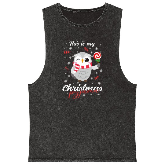 Winter Christmas Pyjama Owl Mineral Wash Tank Tops