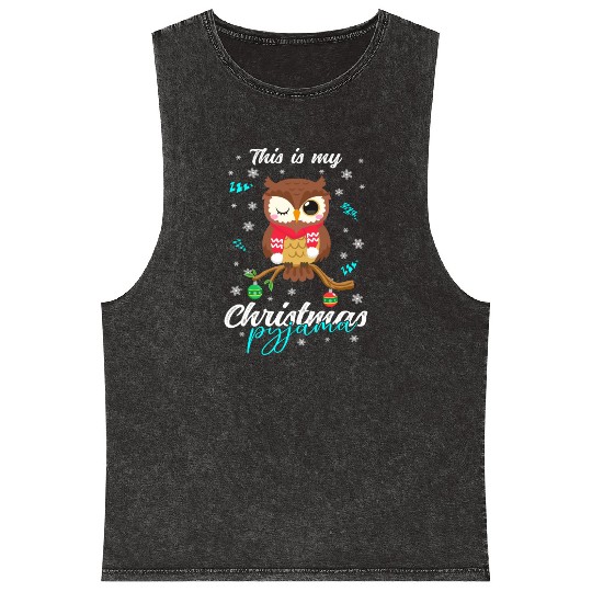Winter Christmas Pyjama Owl Mineral Wash Tank Tops