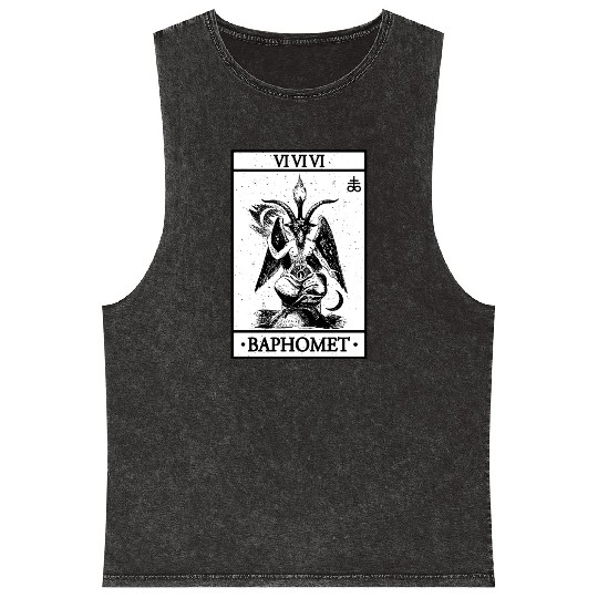 Baphomet Tarot Card Satanic Occult Mineral Wash Tank Tops
