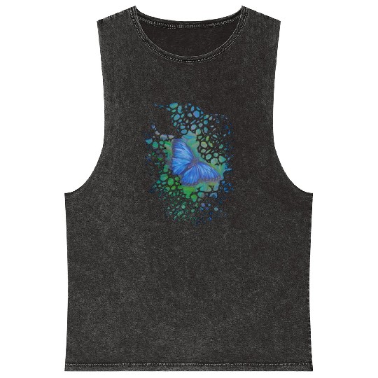 Royal blue monarch butterfly retro 70's animal Mineral Wash Tank Tops