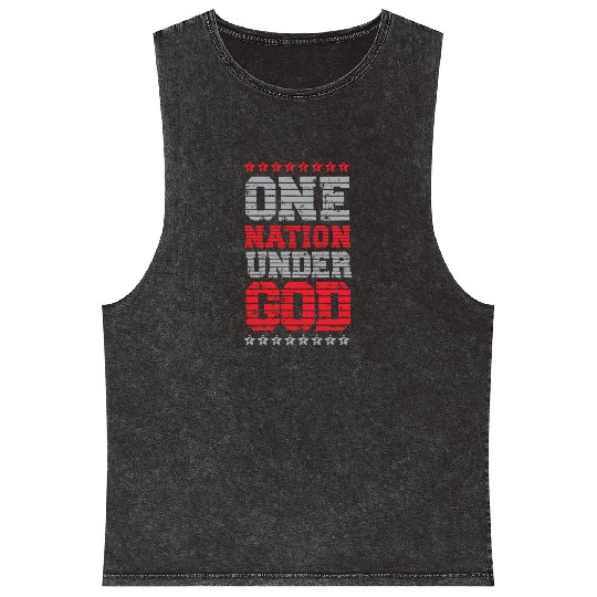 One Nation Under God USA American US America Mineral Wash Tank Tops