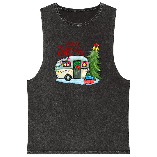 Merry Christmas Happy Camper Funny Camping Life Mineral Wash Tank Tops