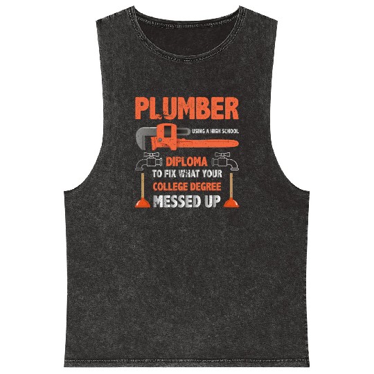 Plumber Using High School Diploma Mineral Wash Tank Tops