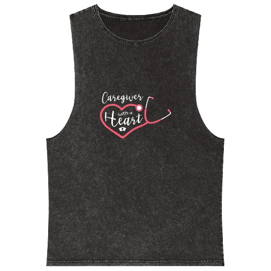 Caregiver With A Heart Job Profession Caregiving Mineral Wash Tank Tops