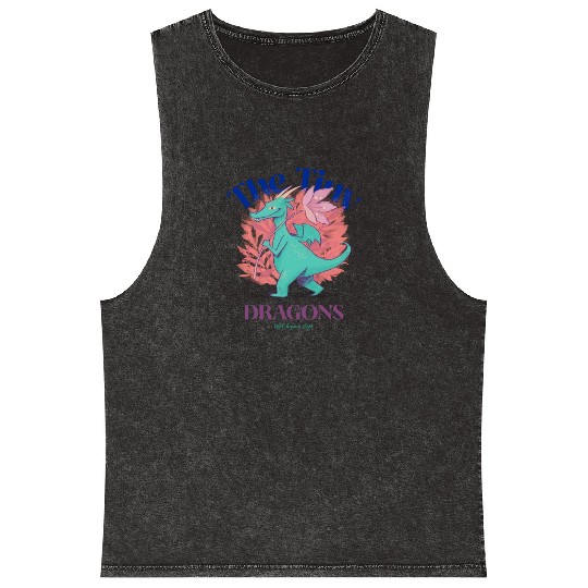 Mineral Wash Tank Tops with a dragon design with wonderful cartoo