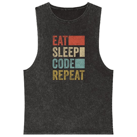 Software Developer Coder Retro Eat Sleep Code Mineral Wash Tank Tops
