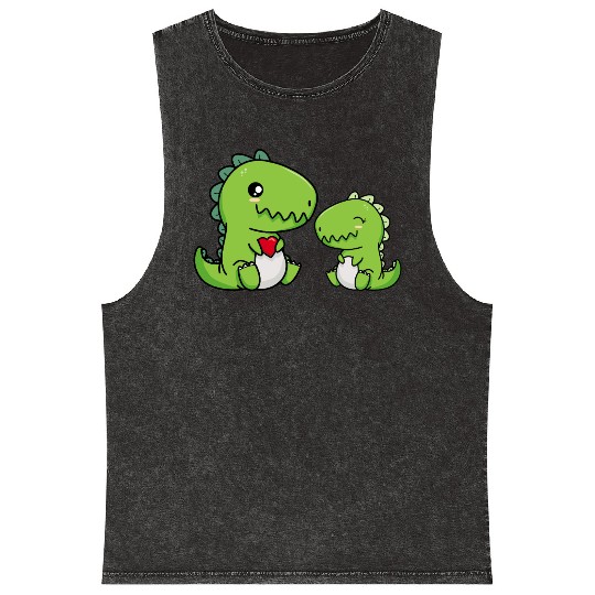 Big sister brother dino siblings boy girl heart Mineral Wash Tank Tops