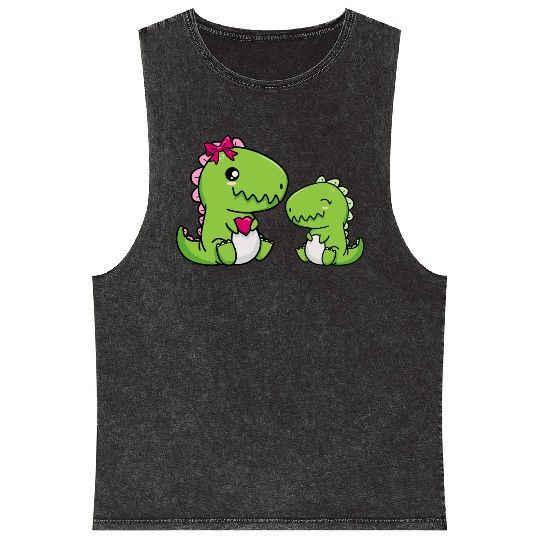 Big sister brother dino siblings boy girl heart Mineral Wash Tank Tops