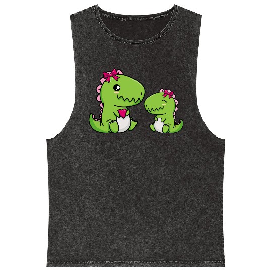 Big sister brother dino siblings boy girl heart Mineral Wash Tank Tops