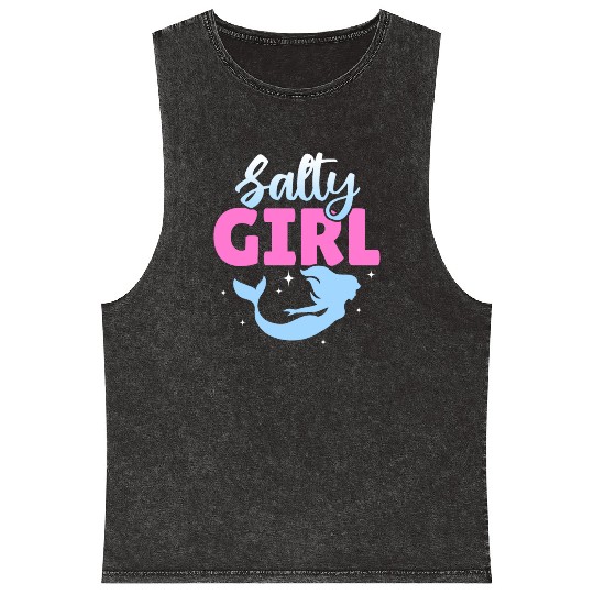 Girl Salty Mermaid Lover Mineral Wash Tank Tops