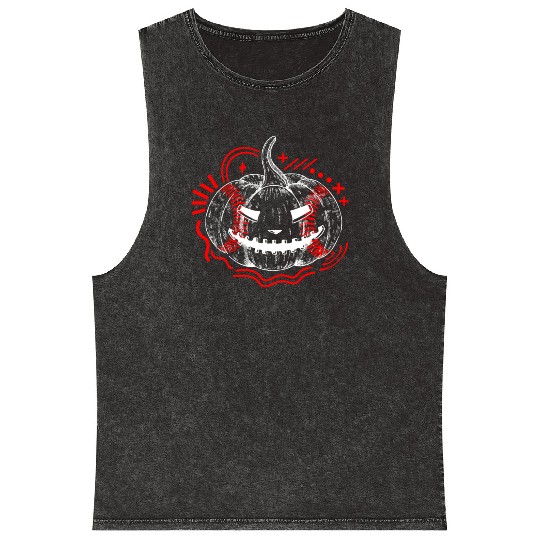 Halloween Mineral Wash Tank Tops, Baseball Scary Pumpkin Sports