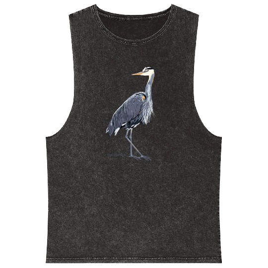 Heron Art Birder Wildlife Bird Watching Mineral Wash Tank Tops