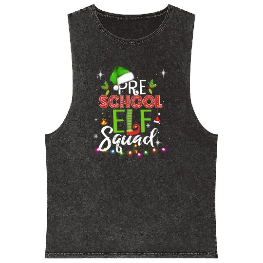 Elf Squad Pre School Christmas Teacher Mineral Wash Tank Tops