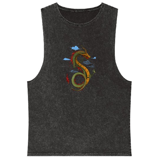 chinese green dragon, vector illustration Mineral Wash Tank Tops