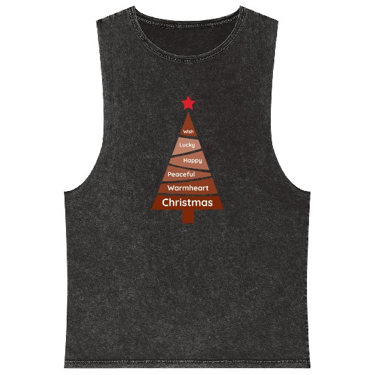 Minimalist Brick Red Christmas Pine Mineral Wash Tank Tops
