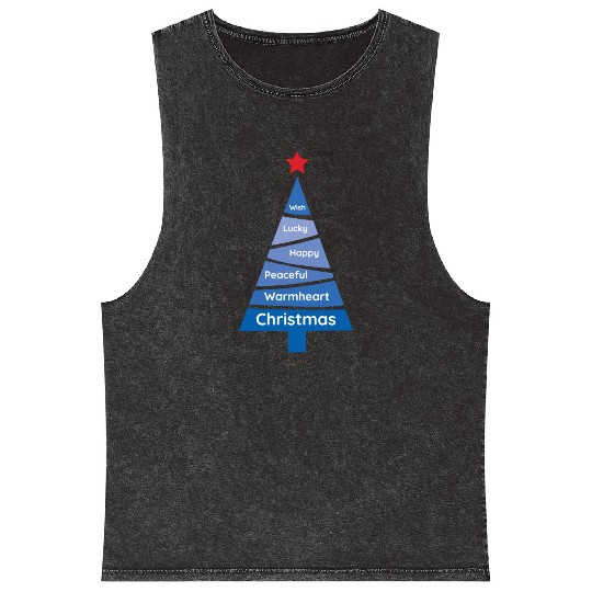 Minimalist Yale Blue Christmas Pine Wish Mineral Wash Tank Tops