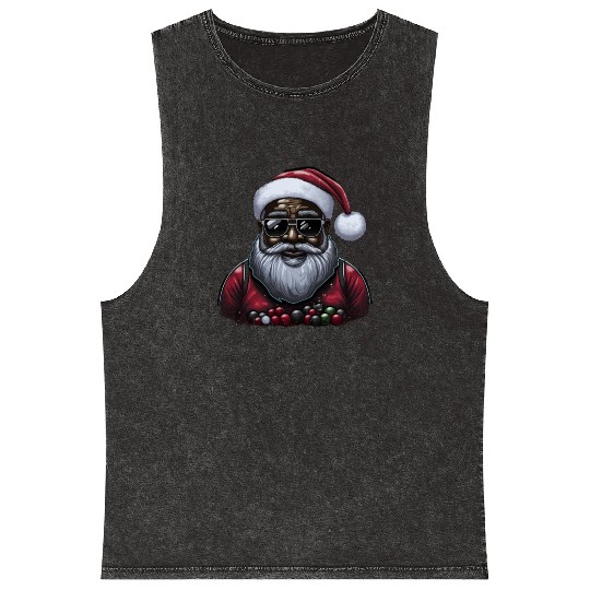 Black Santa, African American Santa Claus Mineral Wash Tank Tops