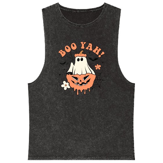 Halloween Trick Or Treat Spooky Season Boo Yah Mineral Wash Tank Tops