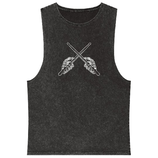 Drummer Drum Sticks Rock & Roll Skeleton Horns Per Mineral Wash Tank Tops