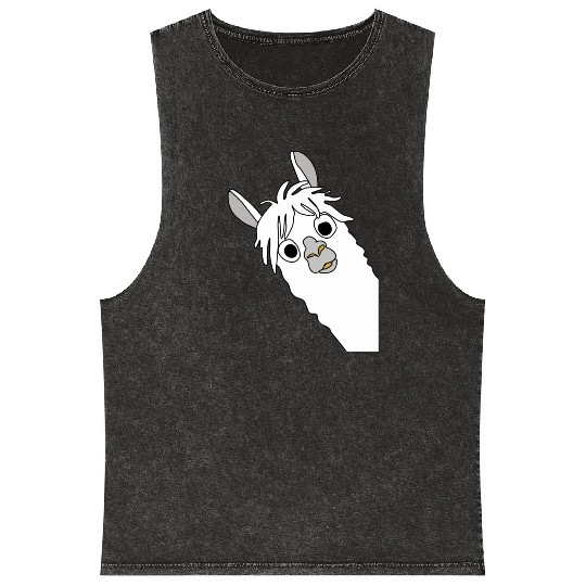 Laughing alpaca comic lama in white with big eyes Mineral Wash Tank Tops